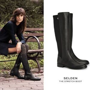 Tory Burch Women's Black Selden Pebbled Leather Knee-High Riding Boots